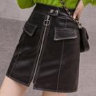 Front Zip A-line Mini Skirt