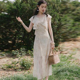 Lace Ruffle Sleeveless Maxi A-line Dress