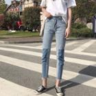 Color-block Slim-fit Cropped Jeans