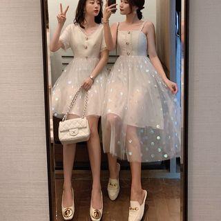 Polka Dot Mesh Overlay Dress