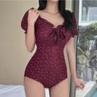 Puff-sleeve Dotted Ruffled Swimsuit