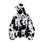 Milk Cow Print Hooded Zip-up Fleece Jacket