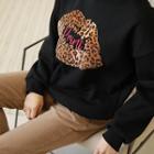 Crew-neck Leopard-detail Pullover
