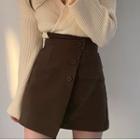 Button-up Asymmetrical Mini Pencil Skirt