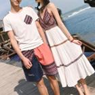 Couple Matching Patterned Spaghetti Strap Midi Dress / Short Sleeve T-shirt / Shorts