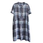 Short-sleeve Plaid Midi Shirt Dress