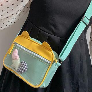 Pvc Panel Color Block Nylon Crossbody Bag