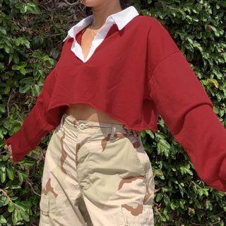 Long Sleeve Contrast Collar Polo Top