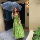 Belt-shoulder Tiered Maxi Sundress