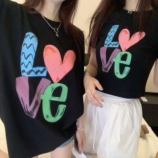 Short-sleeve Letter Print Oversized T-shirt / Crop T-shirt