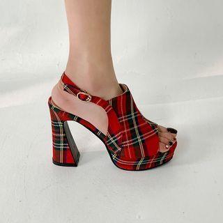Print Chunky Heel Sandals