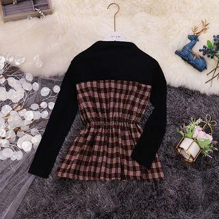 Long-sleeve Plaid Panel Peplum Top