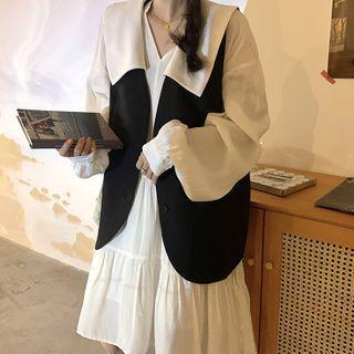 Plain Shirtdress / Buttoned Vest