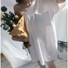 Elbow-sleeve Plain V-neck T-shirt White - One Size