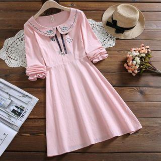 Long-sleeve Heart Embroidered A-line Dress