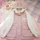 Two-tone Rabbit Embroidered Hooded Jacket Light Pink - One Size