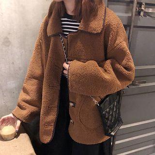 Faux Shearling Buttoned Jacket / Midi A-line Skirt