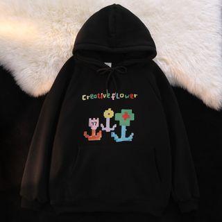 Long-sleeve Lettering Flower Print Hoodie