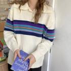 Color Block Striped Polo Sweater