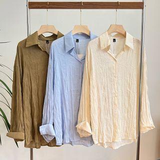 Long-sleeve Plain Loose-fit Light Shirt