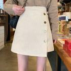 Button Wrap A-line Skirt