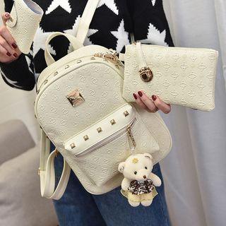 Set: Studded Faux Leather Backpack + Clutch + Pouch + Wallet