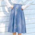 Buttoned A-line Midi Skirt Grayish Blue - One Size