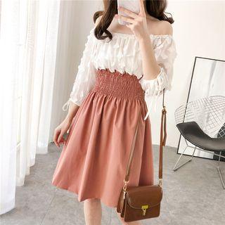 Boatneck Mock Two-piece A-line Dress