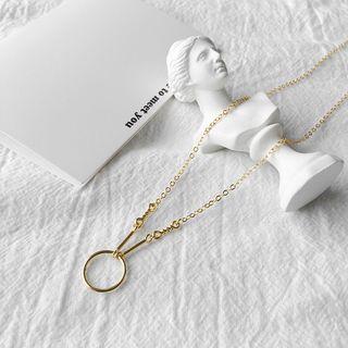 925 Sterling Silver Hoop Pendant Necklace X756 - Gold - One Size