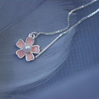 925 Sterling Silver Faux Pearl Flower Threader Earring
