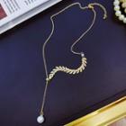 Faux Pearl Alloy Leaf Necklace Gold - One Size