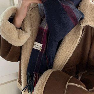 Fringe Plaid Wool Muffler Scarf