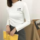 Long-sleeve Mock Neck Print T-shirt
