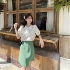 Short-sleeve Floral Blouse / A-line Skirt