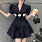 Set: Puff-sleeve Mini A-line Blazer Dress + Camisole Top