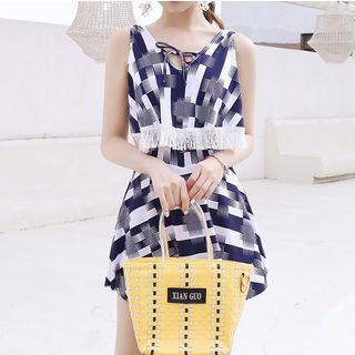 Set: Lattice Fringed Hoop Swim Top + Lattice Skirt