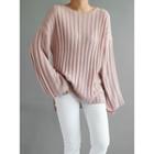Wide-sleeve Ribbed-knit Top