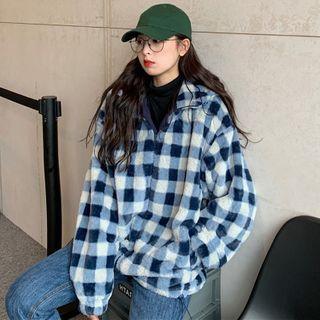 Fleece Plaid Sweatshirt As Shown In Figure - One Size