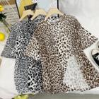 Short-sleeve Leopard Print Slit T-shirt
