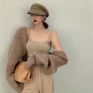 Cropped Cardigan / Knit Camisole Top / Sweatpants