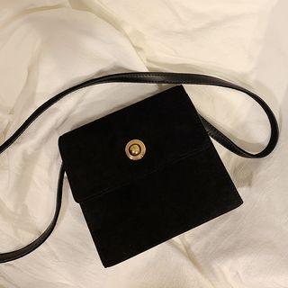 Velvet Round Buckle Crossbody Satchel
