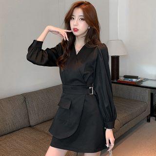V-neck Plain Asymmetrical Blazer Dress