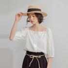 Square-neck Elbow-sleeve Blouse White - One Size