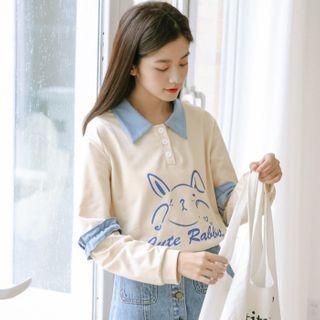 Rabbit Print Polo-neck Pullover