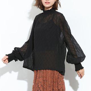 Diamond Pattern Sheer Long-sleeve Top