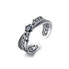 925 Sterling Silver Fashion Elegant Pattern Black Cubic Zirconia Adjustable Open Ring Silver - One Size