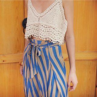 Spaghetti Strap Crocheted Knit Top Beige - One Size