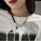 Bead Alloy Asymmetrical Necklace Black - One Size