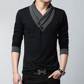 Long-sleeve Wrap Collar T-shirt