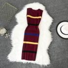 Sleeveless Color Block Knit Midi Bodycon Dress